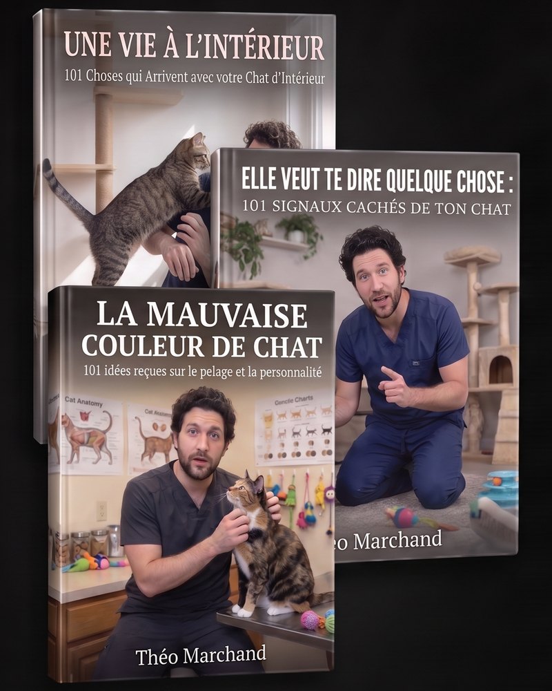 Les trois livres du Le Manuel du chat heureux : Une vie à l'intérieur, Elle veut te dire quelque chose et La mauvaise couleur de chat